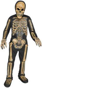 Gold Skeleton Halloween Costume 8/10 Skelebones 3-D Jumpsuit, Mask 6 Pc Boys